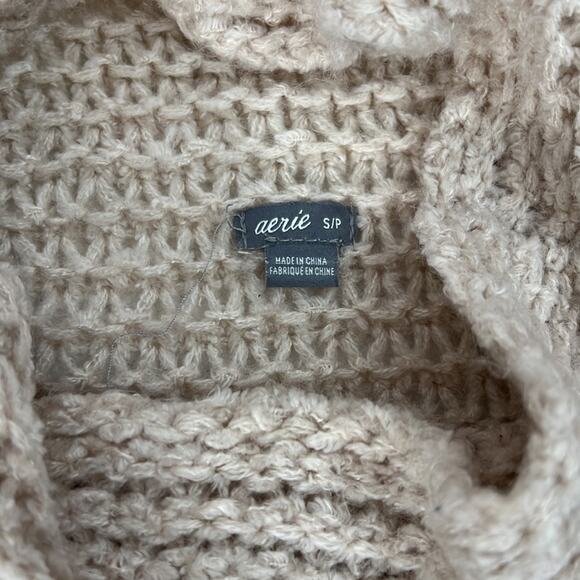 Aerie beige comfy wool blend mock neck loose knit pullover long sleeve sweater S - Picture 6 of 8